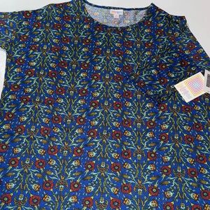 LuLaRoe Blue‎ and Red Floral Short Sleeve Tee